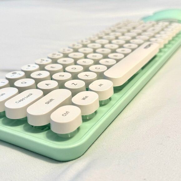 Mint & White Wireless Typewriter Keyboard and Mouse Set - Picture 2 of 6